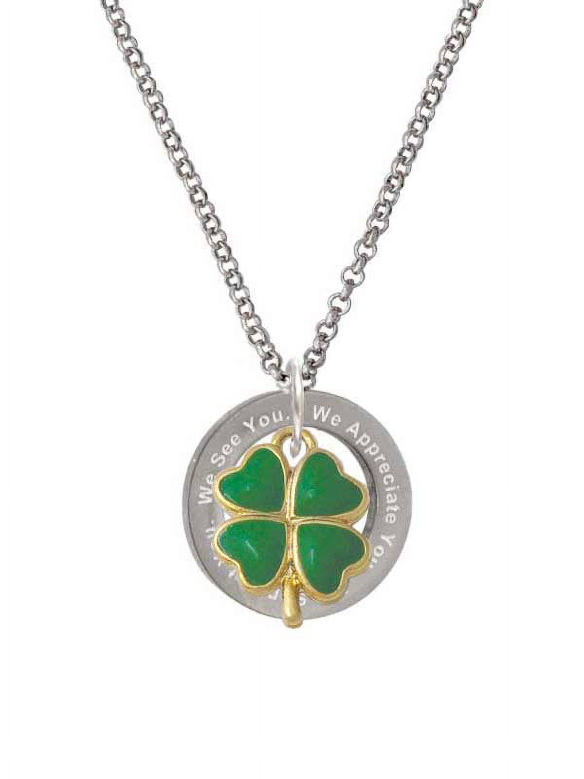 Opaque Green Four Leaf Clover Ring Necklace P53790