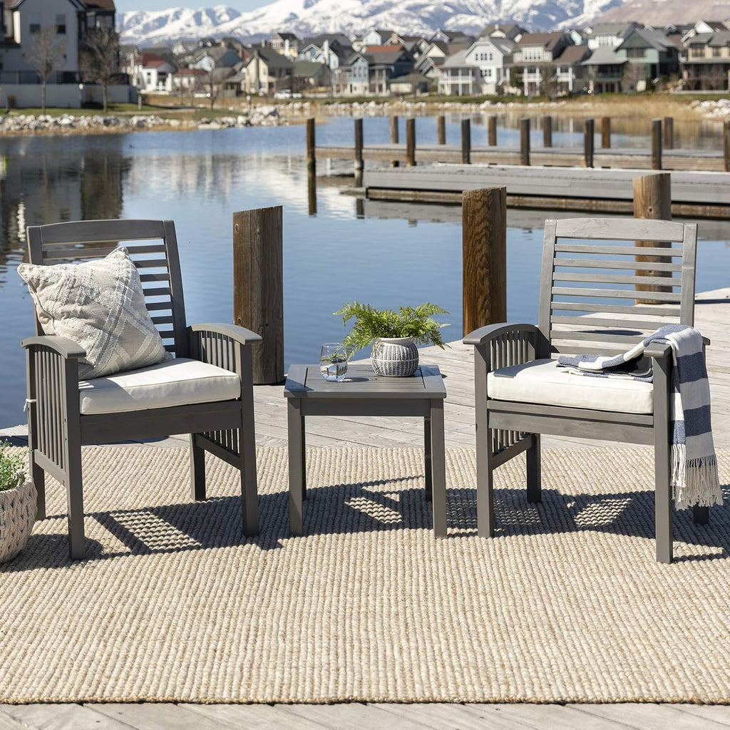 2 Piece Solid Acacia Wood Outdoor Dining Chairs, Set of 2, Brown U26705