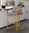 Blush Velvet Upholstered Stool Chair with Goldtone Metal Frame V189845