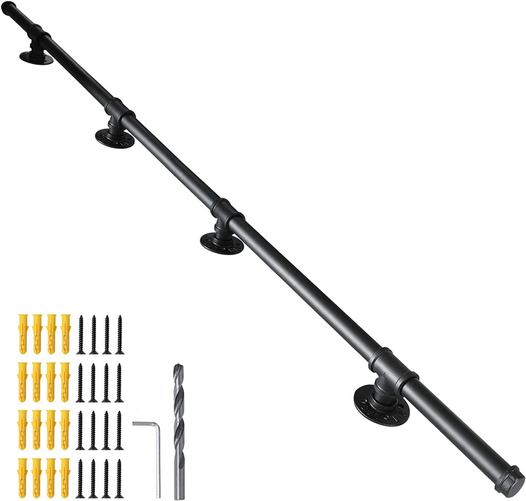 Black Metal Galvanized Steel Staircase Handrail with 4 Wall Mount Support I514012