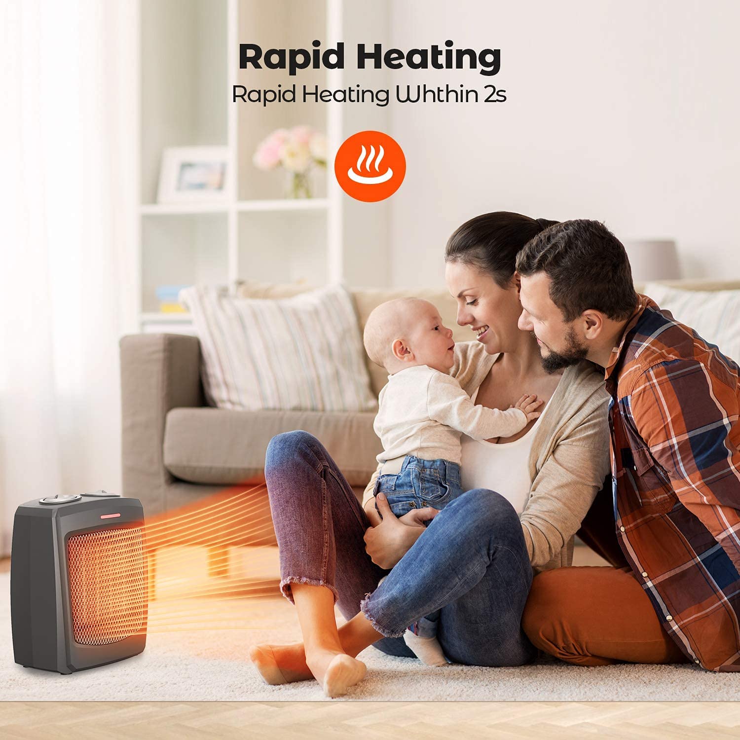 Ceramic Small Heater with Thermostat, 750W/1000W/1500W R9127