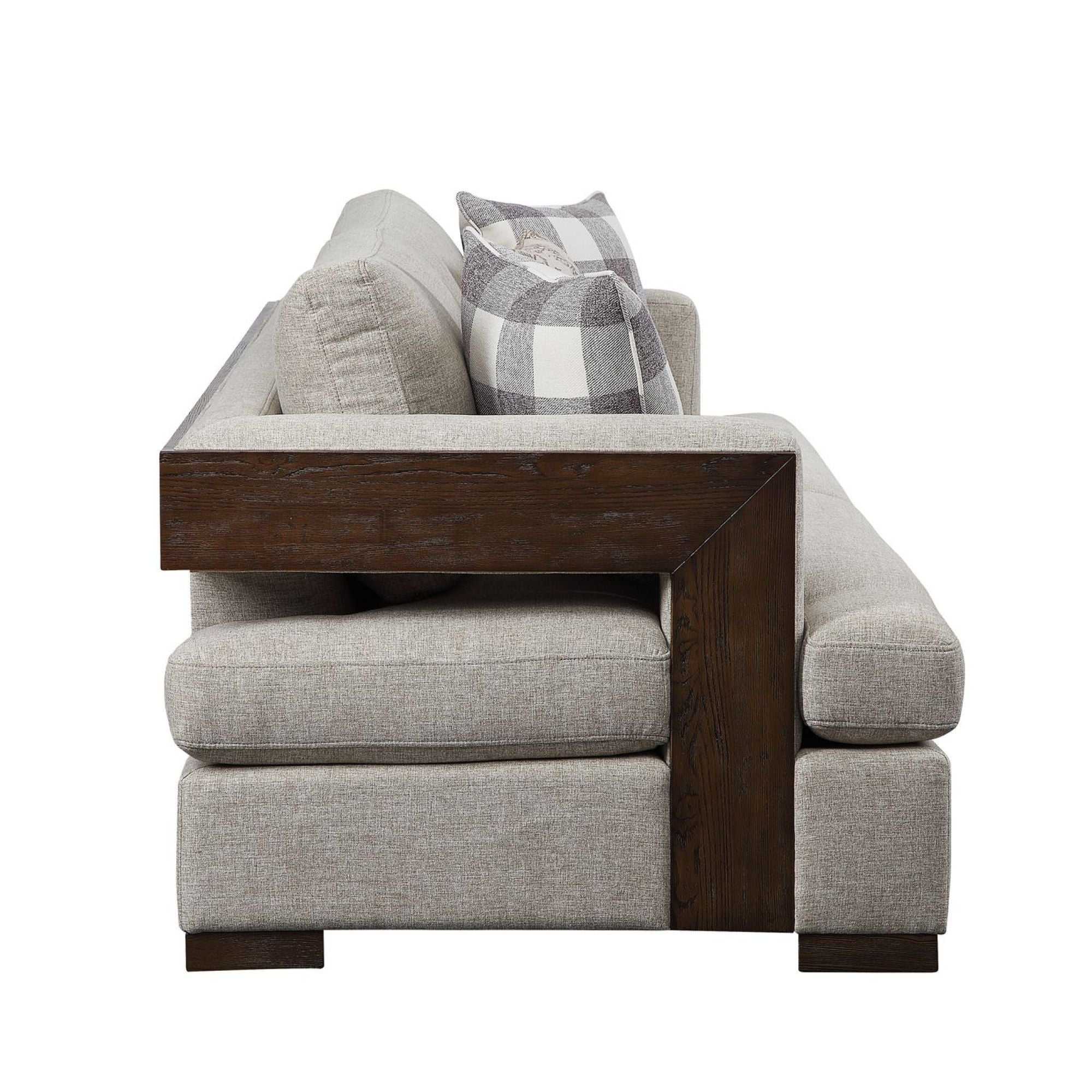 Fabric & Walnut Sofa with 4 Pillows L362241