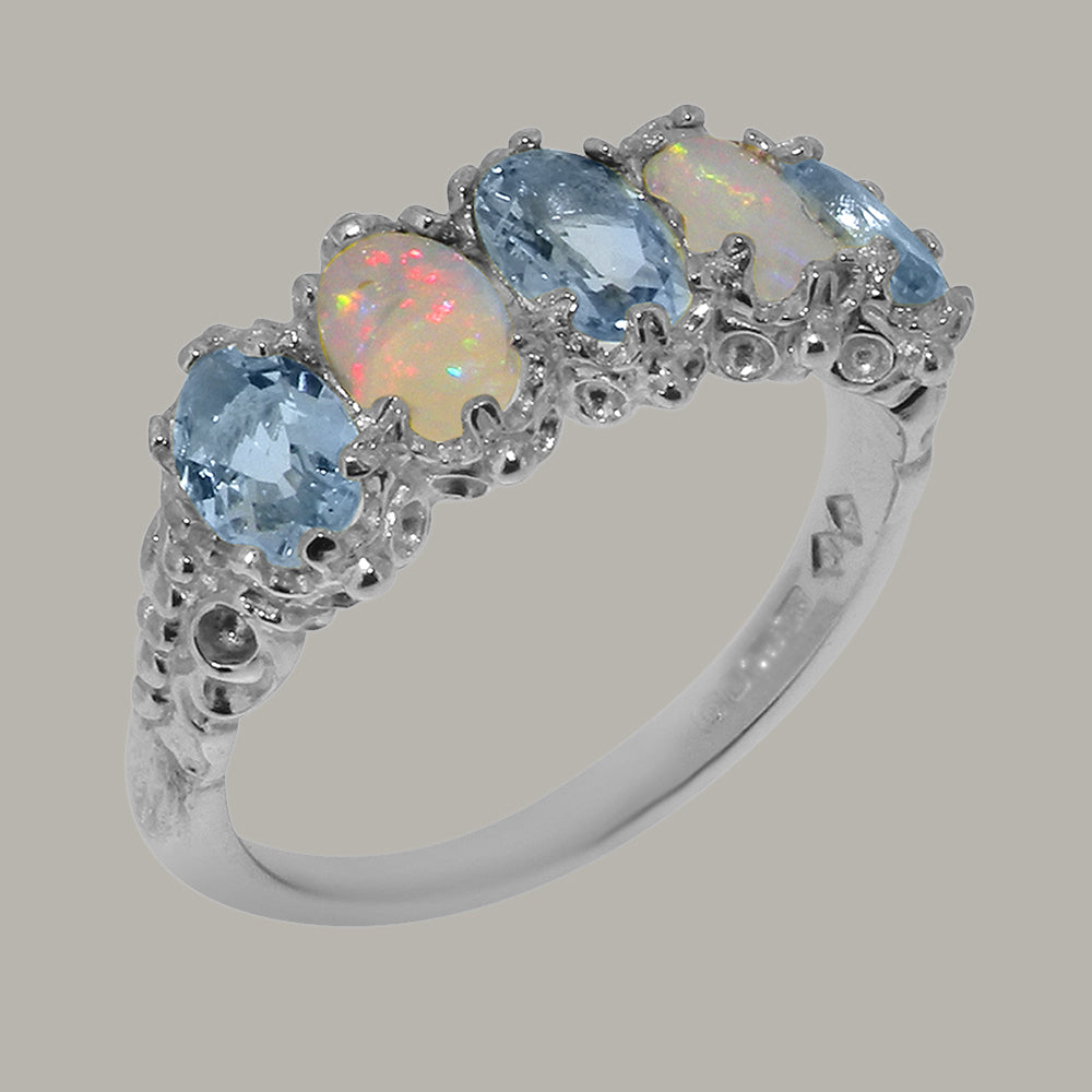 10k White Gold Natural Aquamarine & Opal Eternity Ring H768461