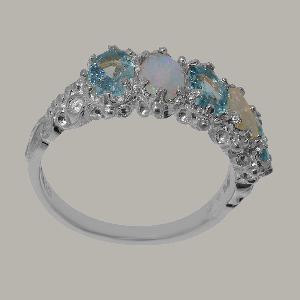 10k White Gold Natural Aquamarine & Opal Eternity Ring H768461