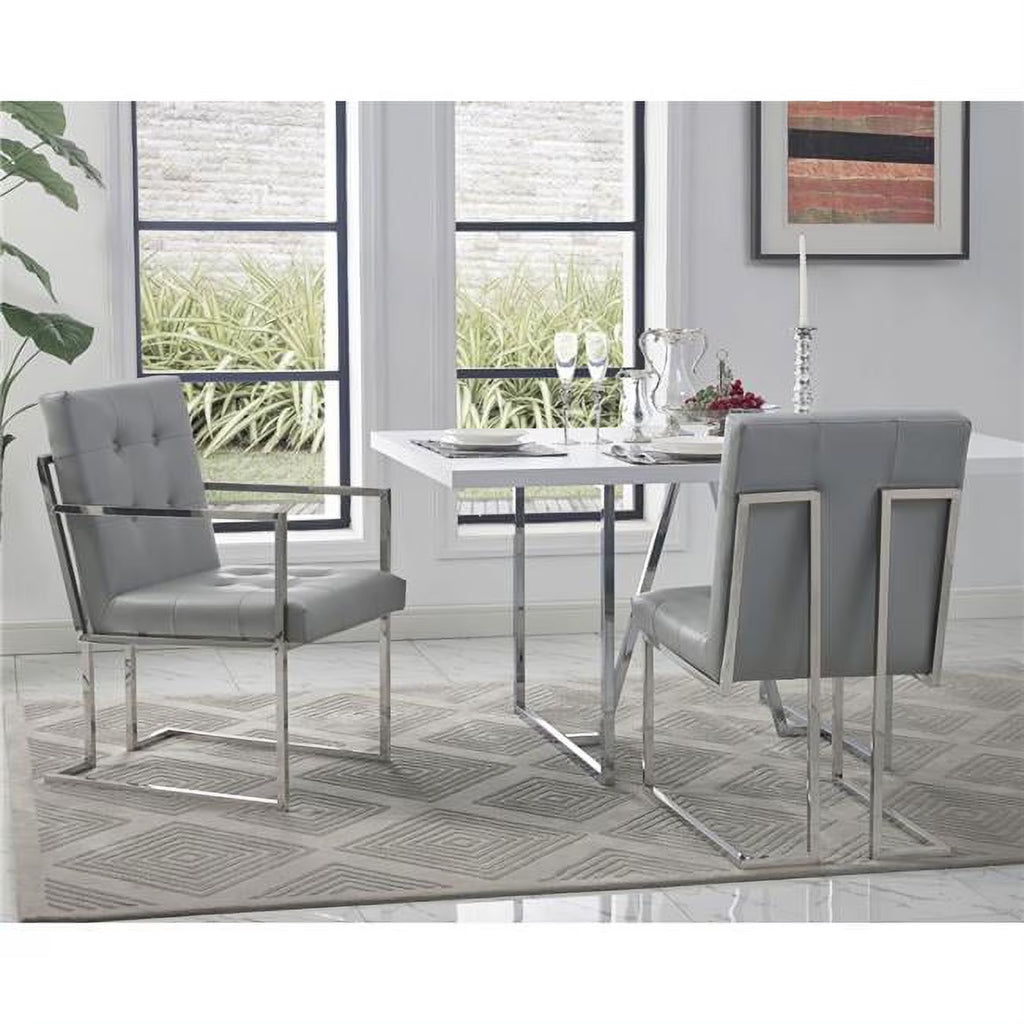 Tufted Faux Leather Dining Chair Light Gray/Chrome (Set of 2) G285