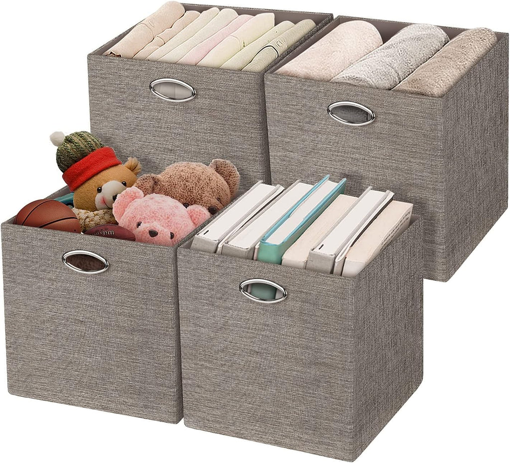 Beige Foldable Storage Cube Bins, Set of 4 W8879