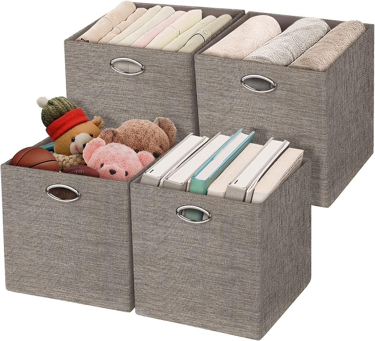 Beige Foldable Storage Cube Bins, Set of 4 W8879