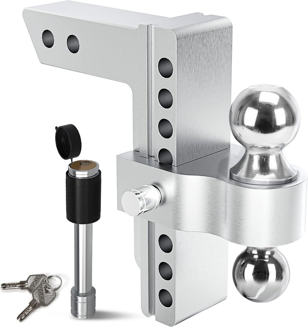 Adjustable Trailer Hitch Ball Mount, 2-Inch Receiver, 8-Inch Drop, Forged Aluminum Shank, 2-Inch and 2-5/16-Inch Combo Stainless Steel Tow Balls with Double Pin Key Locks S386309