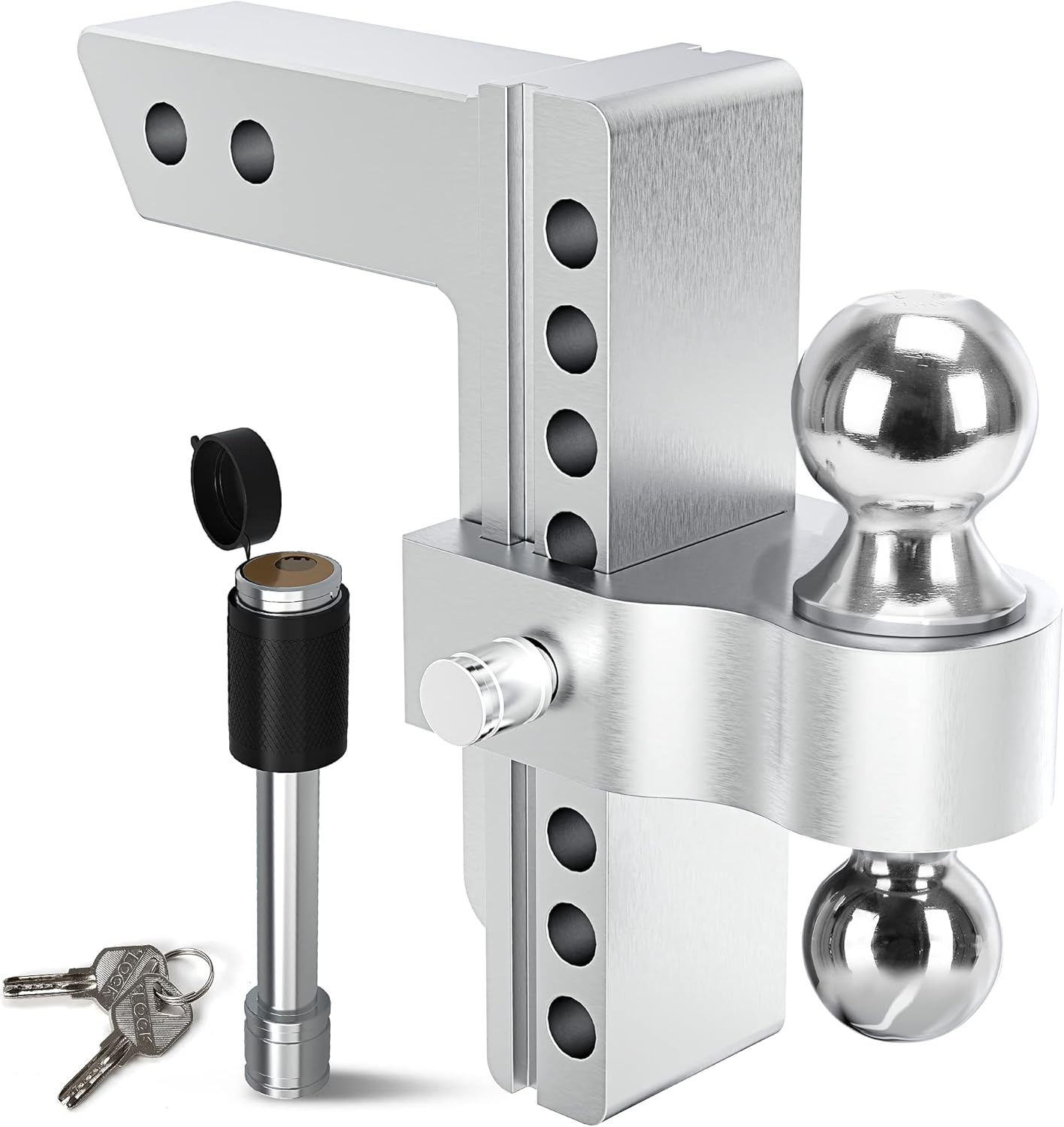 Adjustable Trailer Hitch Ball Mount, 2-Inch Receiver, 8-Inch Drop, Forged Aluminum Shank, 2-Inch and 2-5/16-Inch Combo Stainless Steel Tow Balls with Double Pin Key Locks S386309