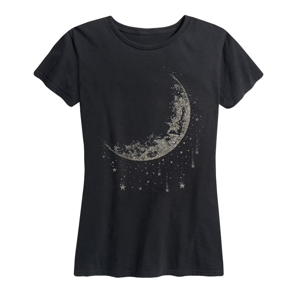 Moon And Falling Stars Metallic Women's Short Sleeve Graphic T-Shirt L6648
