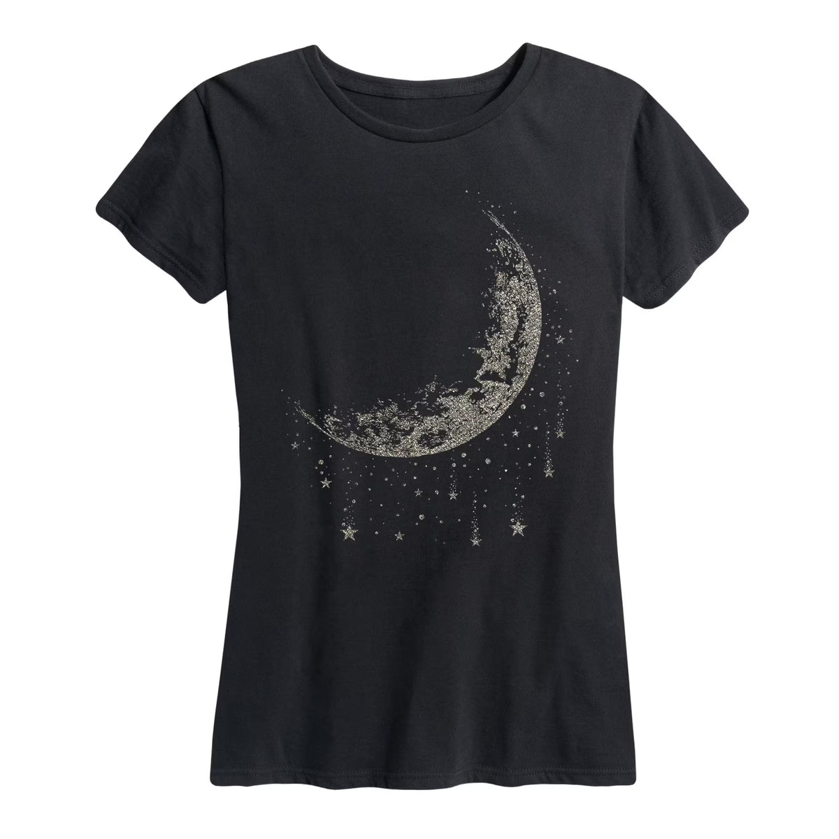 Moon And Falling Stars Metallic Women's Short Sleeve Graphic T-Shirt L6648