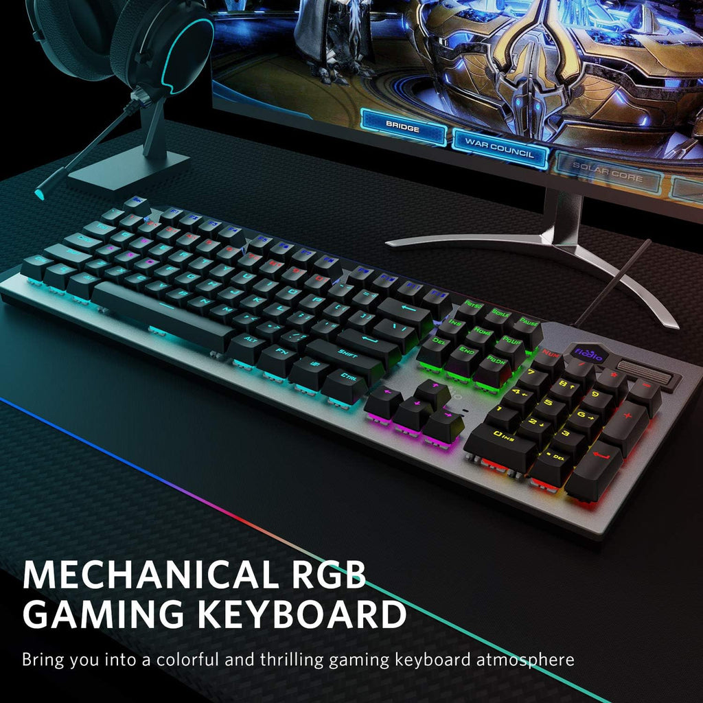 Wired RGB Rainbow Backlit Mechanical Keyboard with Blue Switches E208