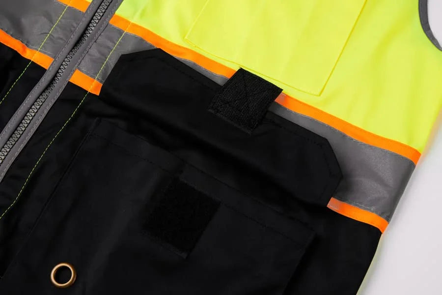 Neon Green Solid Safety Vest With Reflective Piping And Black Bottom M8032