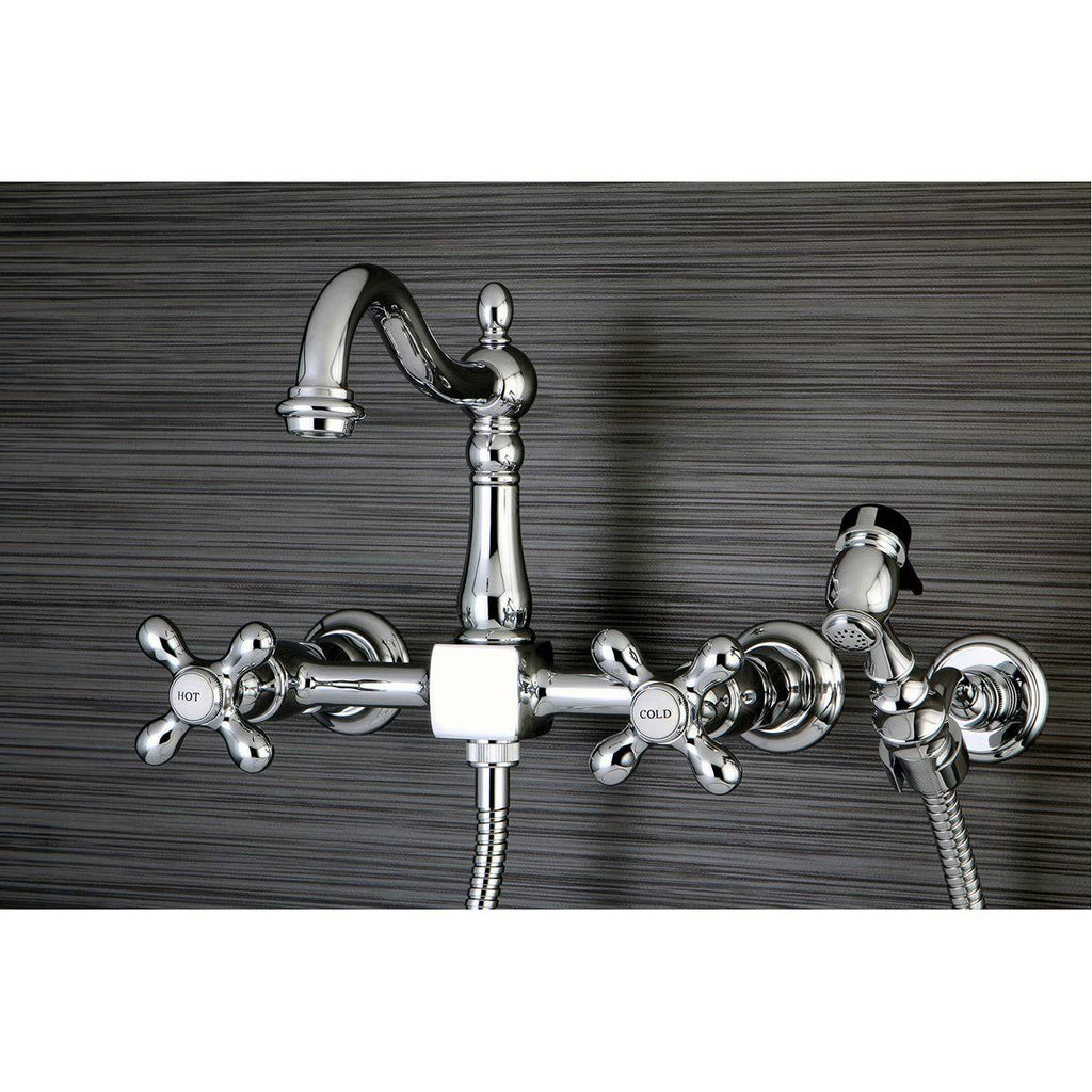Polished Nickel Wall Mount Bridge Kitchen Faucet with Brass Sprayer K9979