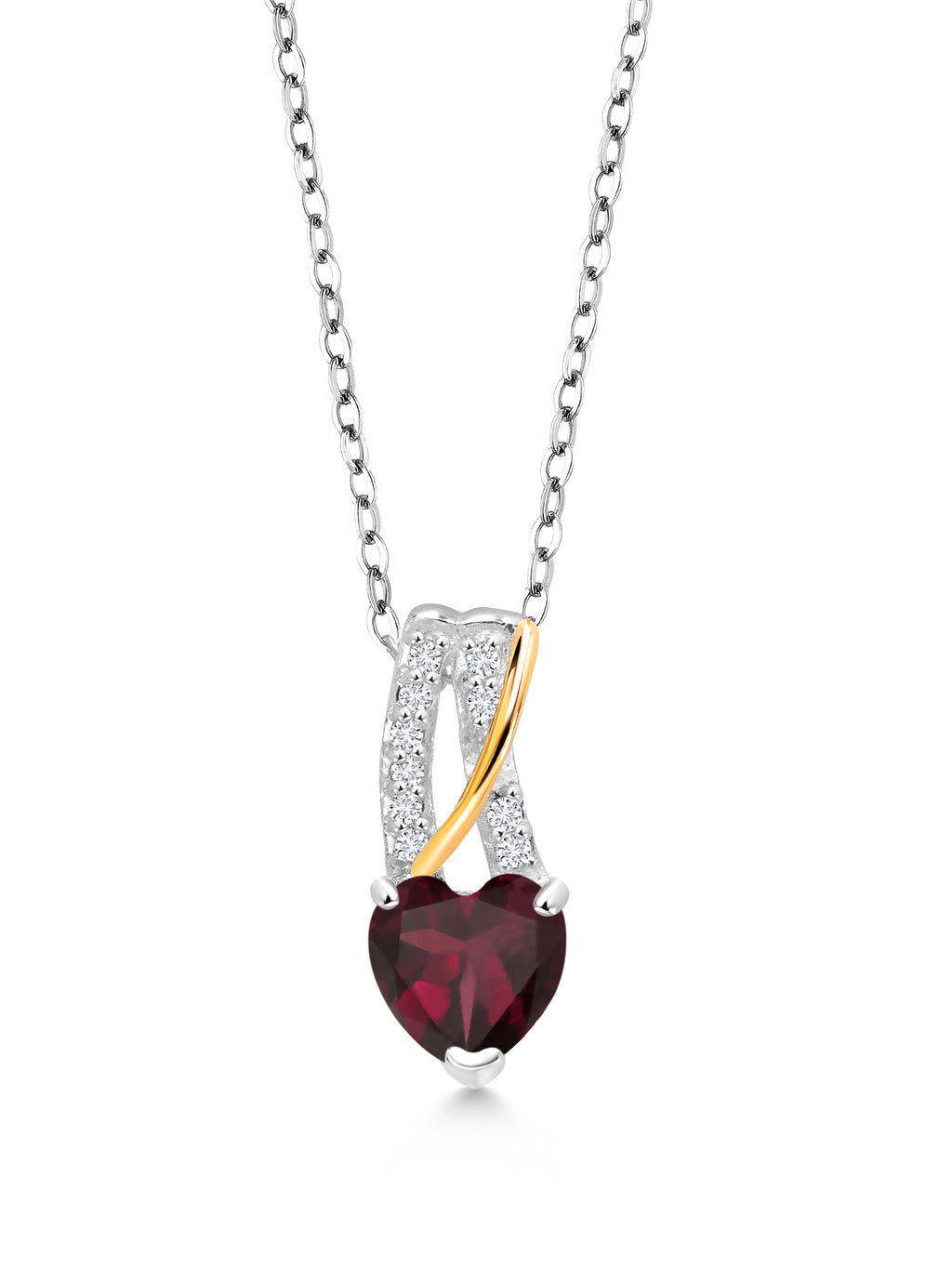 Red Rhodolite Garnet and White Lab Grown Diamond Pendant Necklace P43284