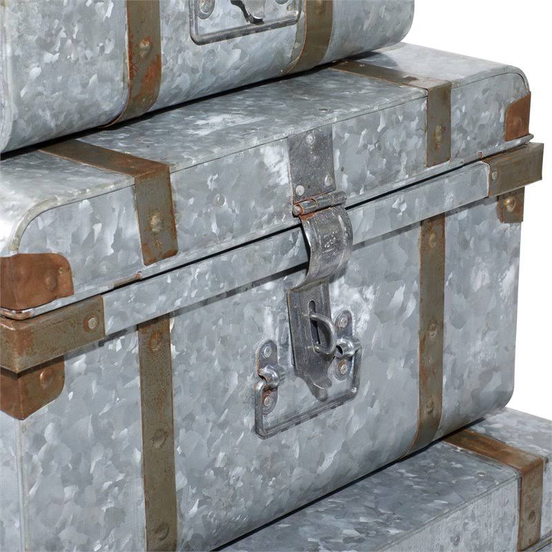 Silver Metal Farmhouse Storage Trunk (Set of 3) T209085