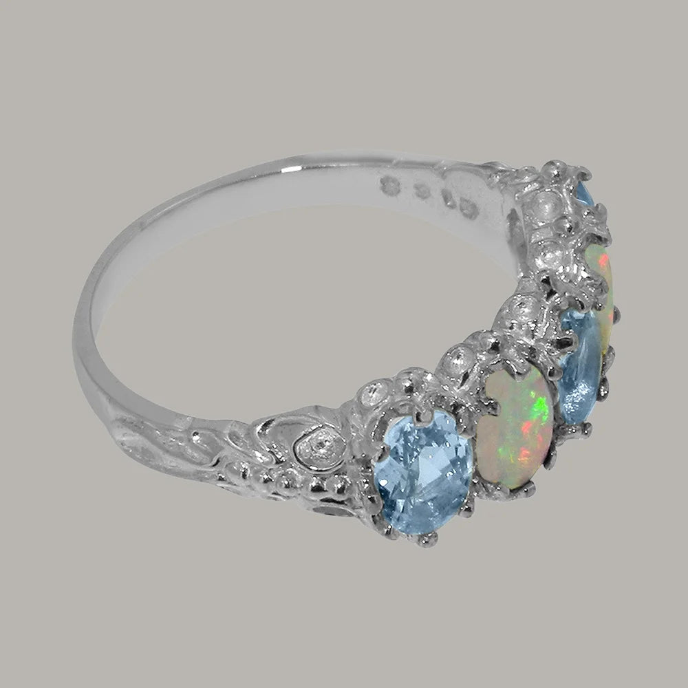 10k White Gold Natural Aquamarine & Opal Eternity Ring H768461
