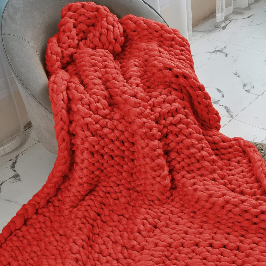 Chunky Knit Blanket Throw Rose Red 40x60 A8142