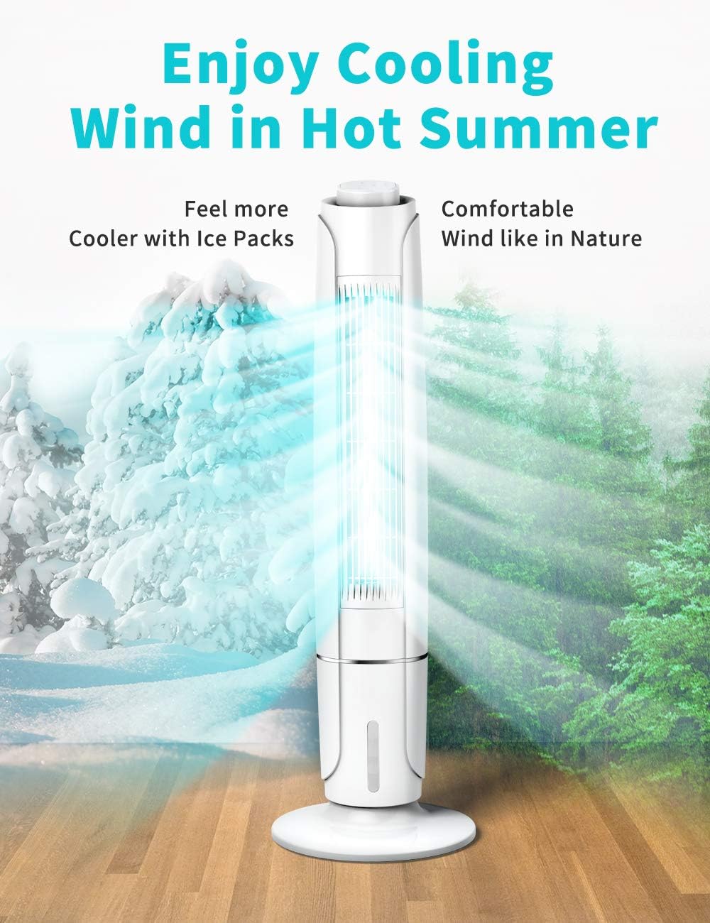 Portable Evaporative Air Cooler, 3 Speeds, 60° Oscillation, 12H Timer, 43IN Tall L7701