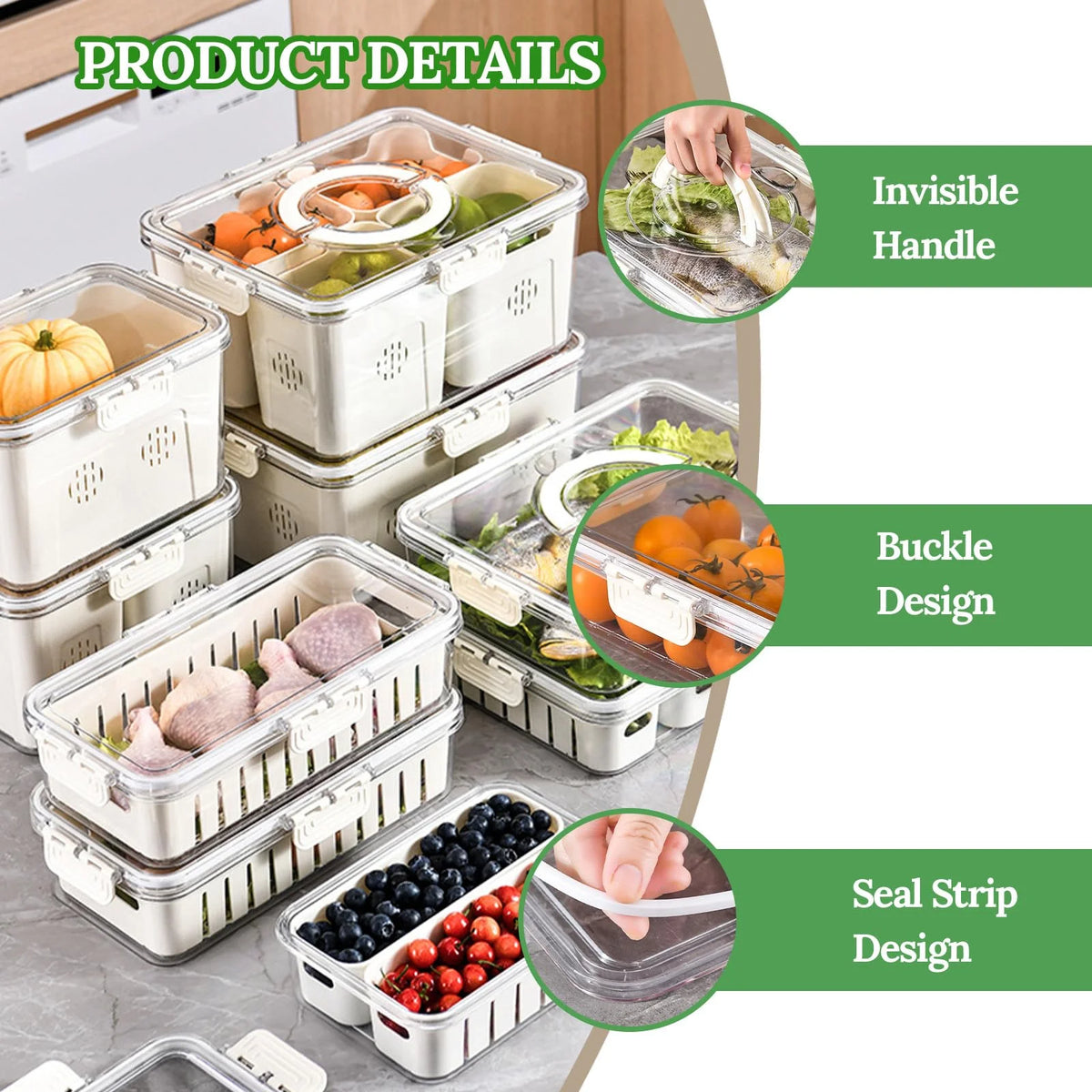 Storage Containers with Lid and Handle, 4 Removable Colanders B207424