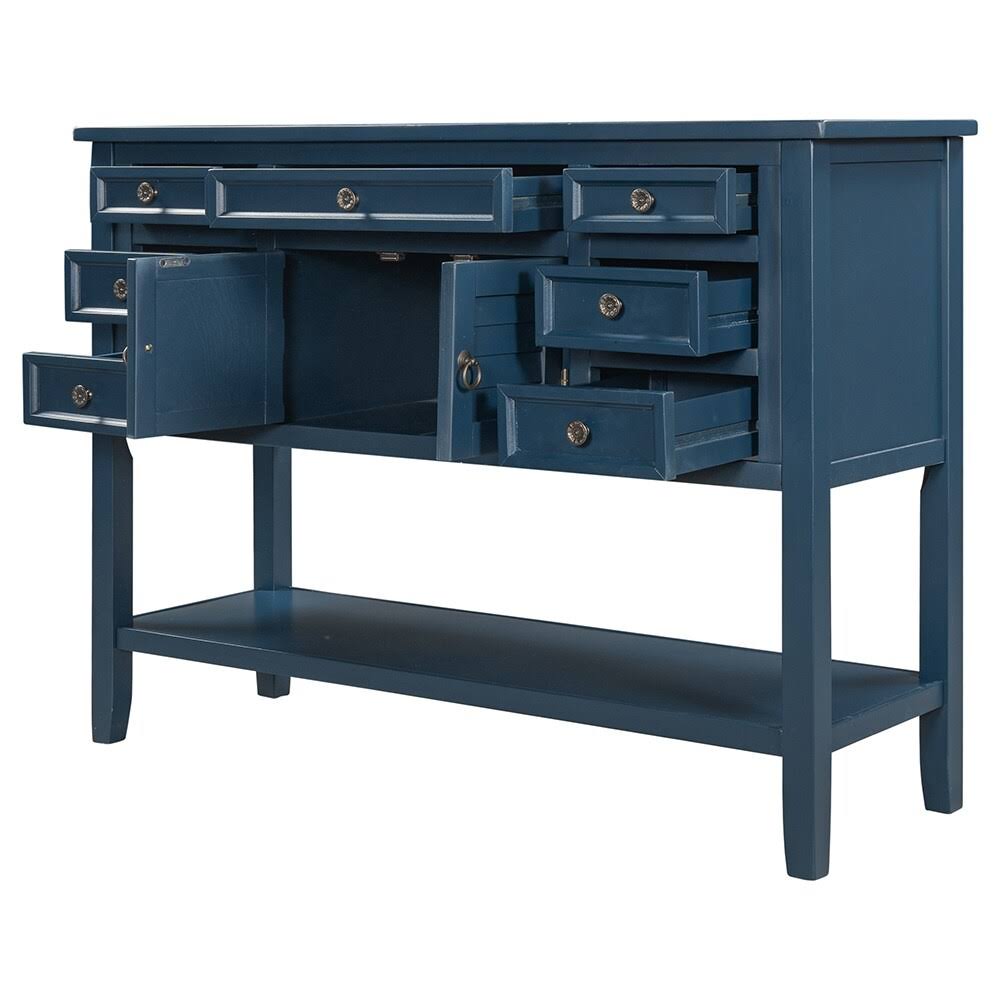 Blue Console Table with 7 Drawers and 1 Cabinet C806