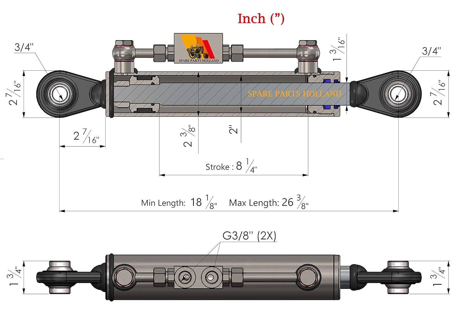 Hydraulic Top Link Cat. 1-1 with Locking Block 18 1/8" - 26 3/8" P199563