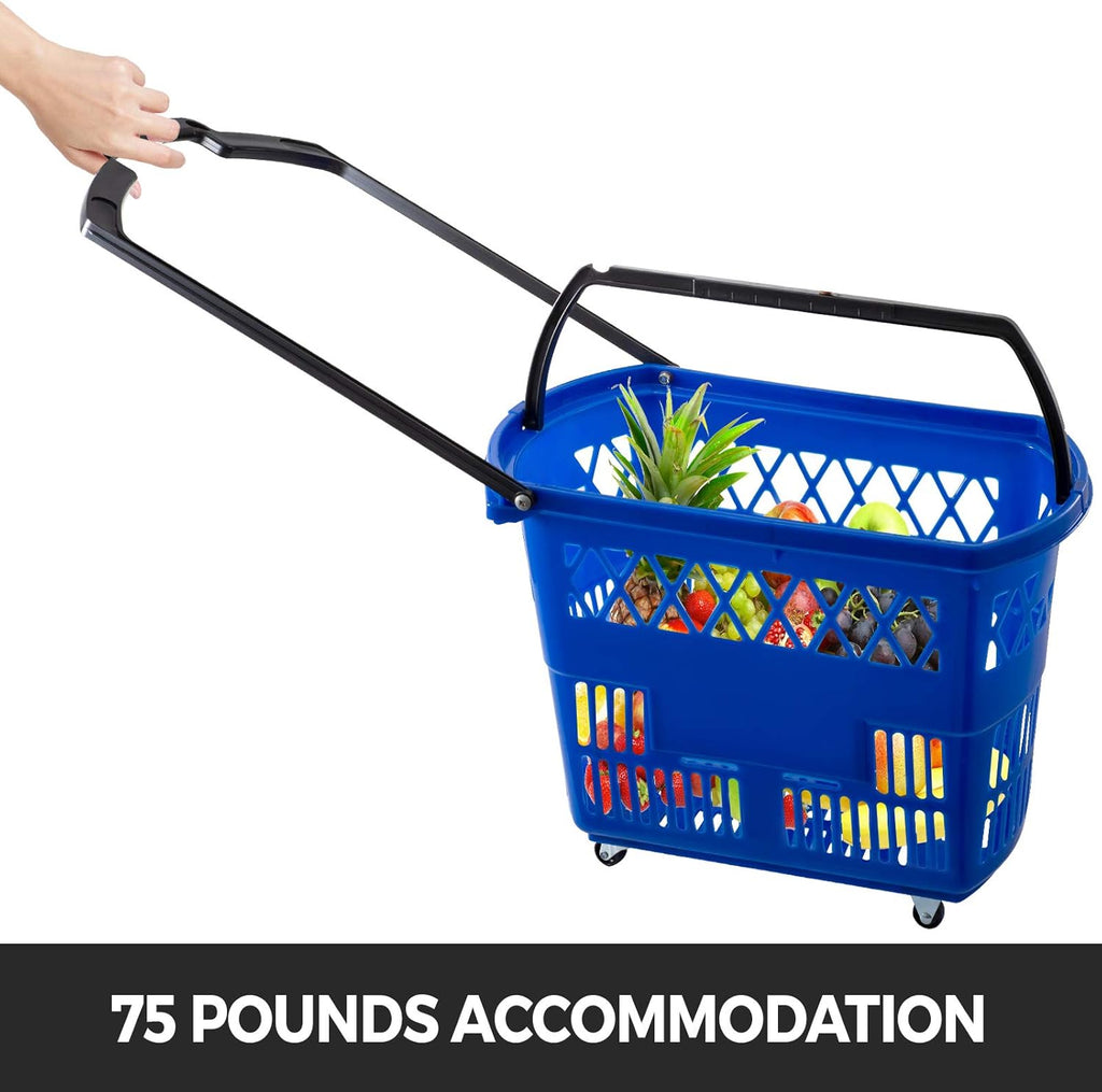 Blue Plastic Shopping Basket Set with Wheels C952004