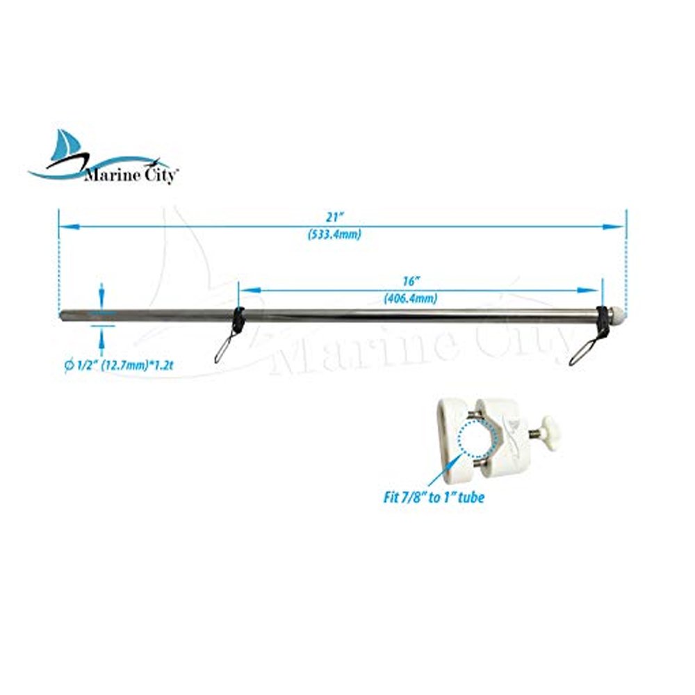21" Stainless Steel Rail Mounted Flag Staff with Black Plastic Flag Pole Base for Boat Yacht L581922