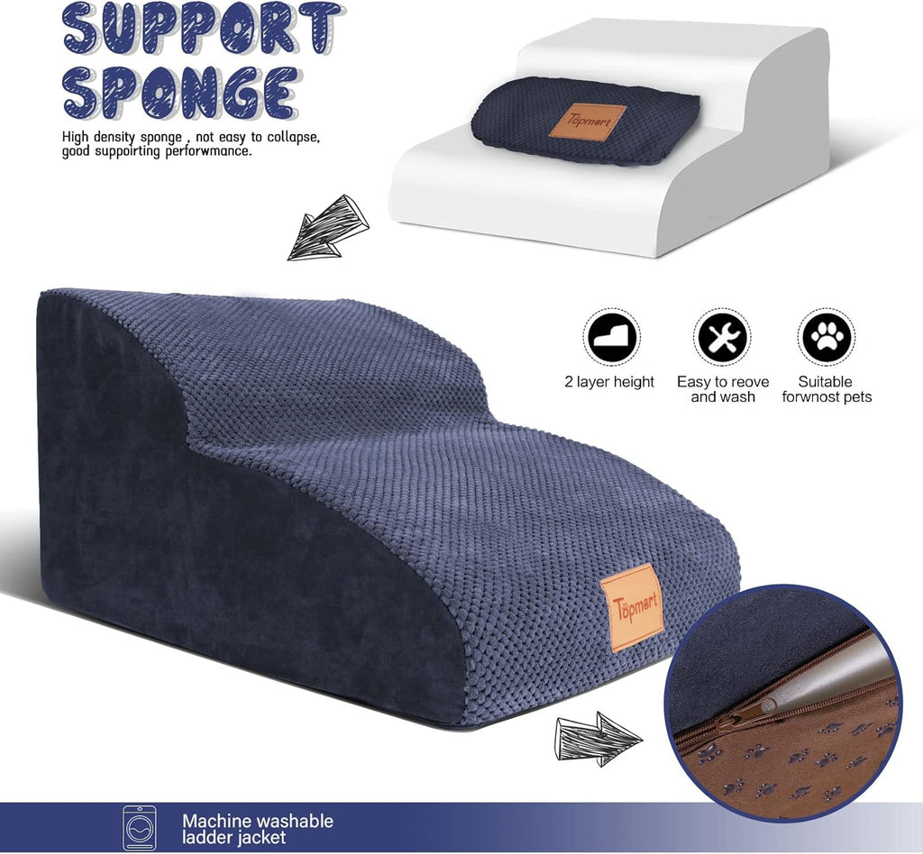High Density Foam Dog Ramp & Steps 2 Tiers, 11.8 High, Non-Slip Dog Stairs D59324