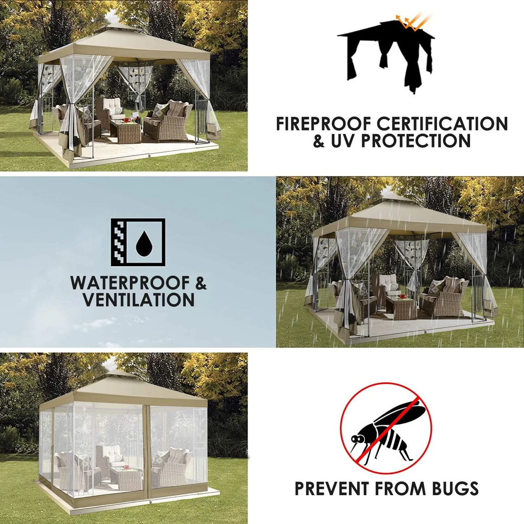 Outdoor Gazebo Canopy with 4 Detachable Mosquito Nets P3059
