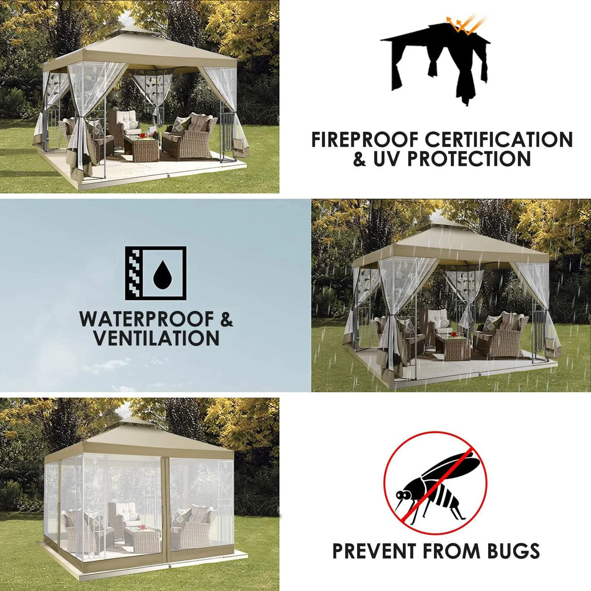 Outdoor Gazebo Canopy with 4 Detachable Mosquito Nets P3059