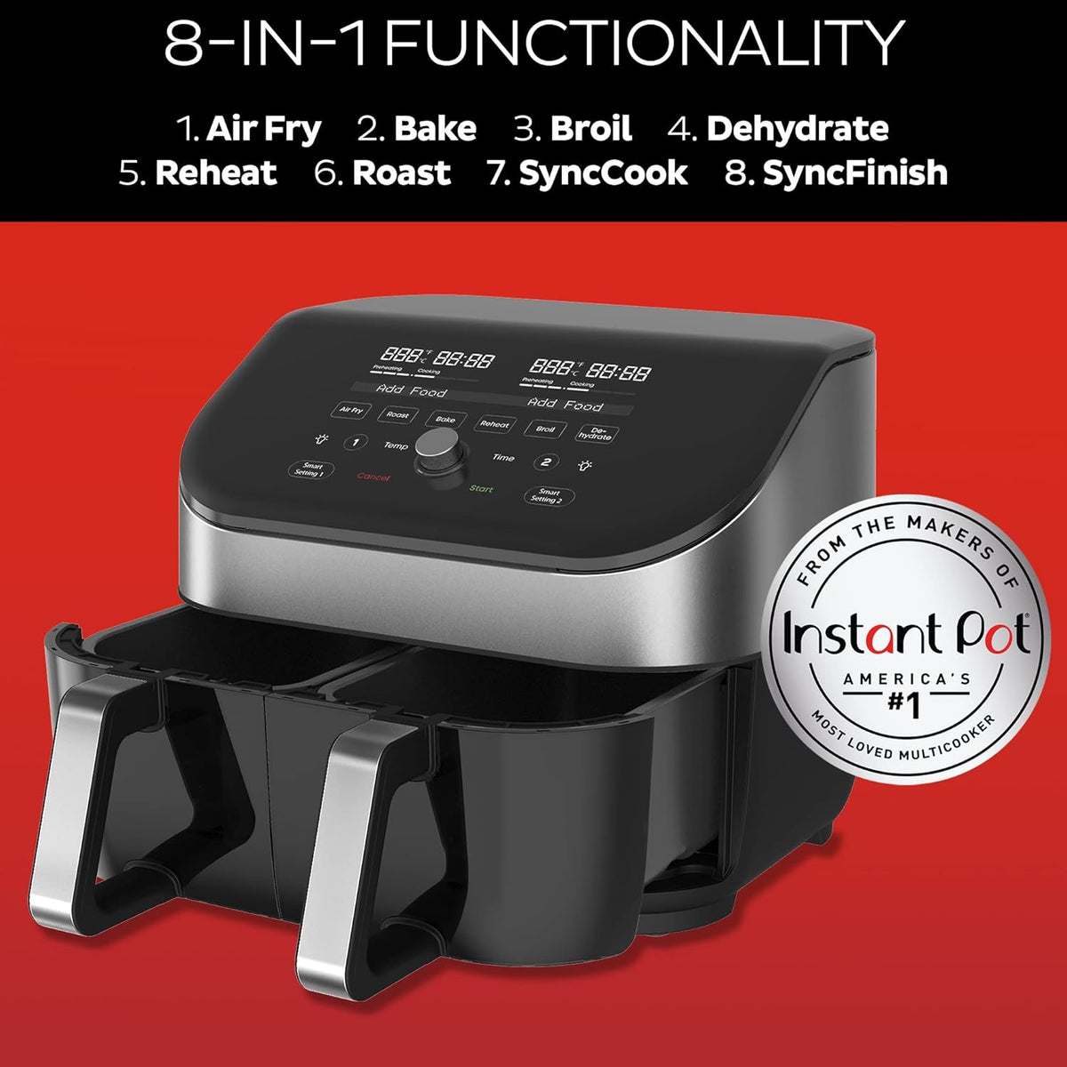 8 Quart Dual Basket Air Fryer with ClearCook Easy View Windows Z54776