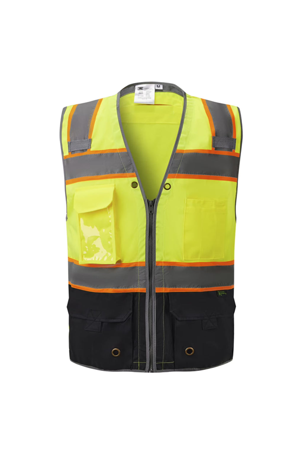 Neon Green Solid Safety Vest With Reflective Piping And Black Bottom M8032