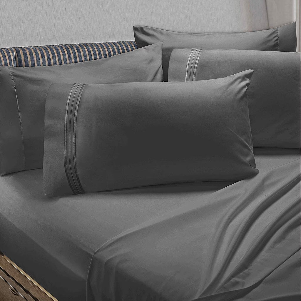6 Piece Full XL Microfiber Bed Sheet Set with Extra Pillowcases, Deep Pockets Fitted Sheet, Charcoal Stone Gray Y153044