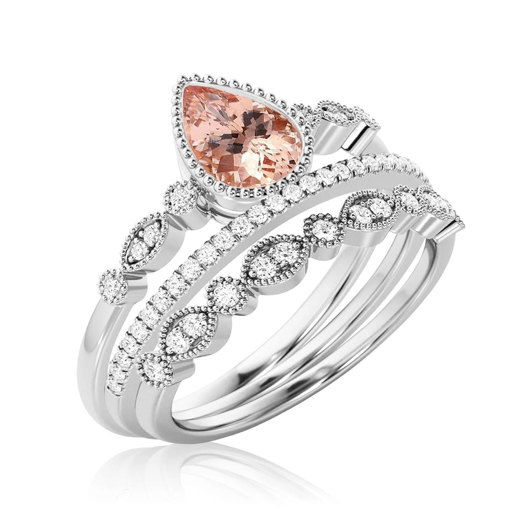 2.25 Carat Pear Cut Morganite And Diamond Moissanite Engagement Ring in 10k Solid White Gold X83967