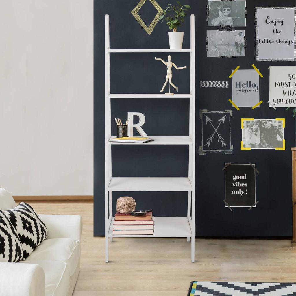 5 Shelf Ladder Bookcase White X3752