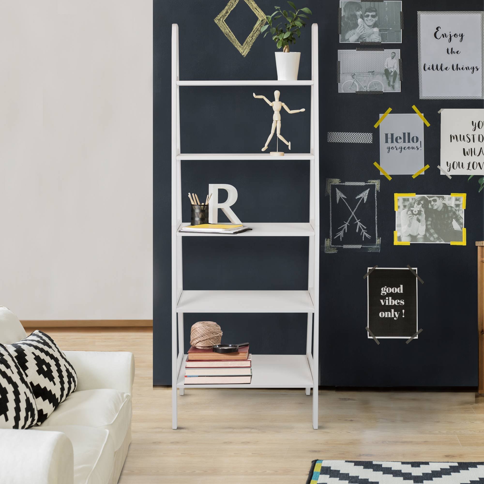 5 Shelf Ladder Bookcase White X3752