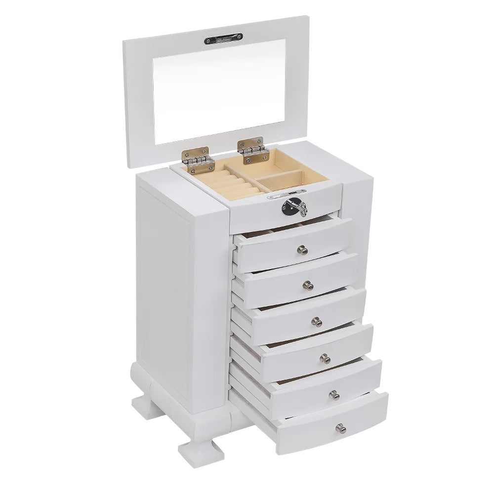 White Wooden 7 Layers Jewelry Box with Lock S256715