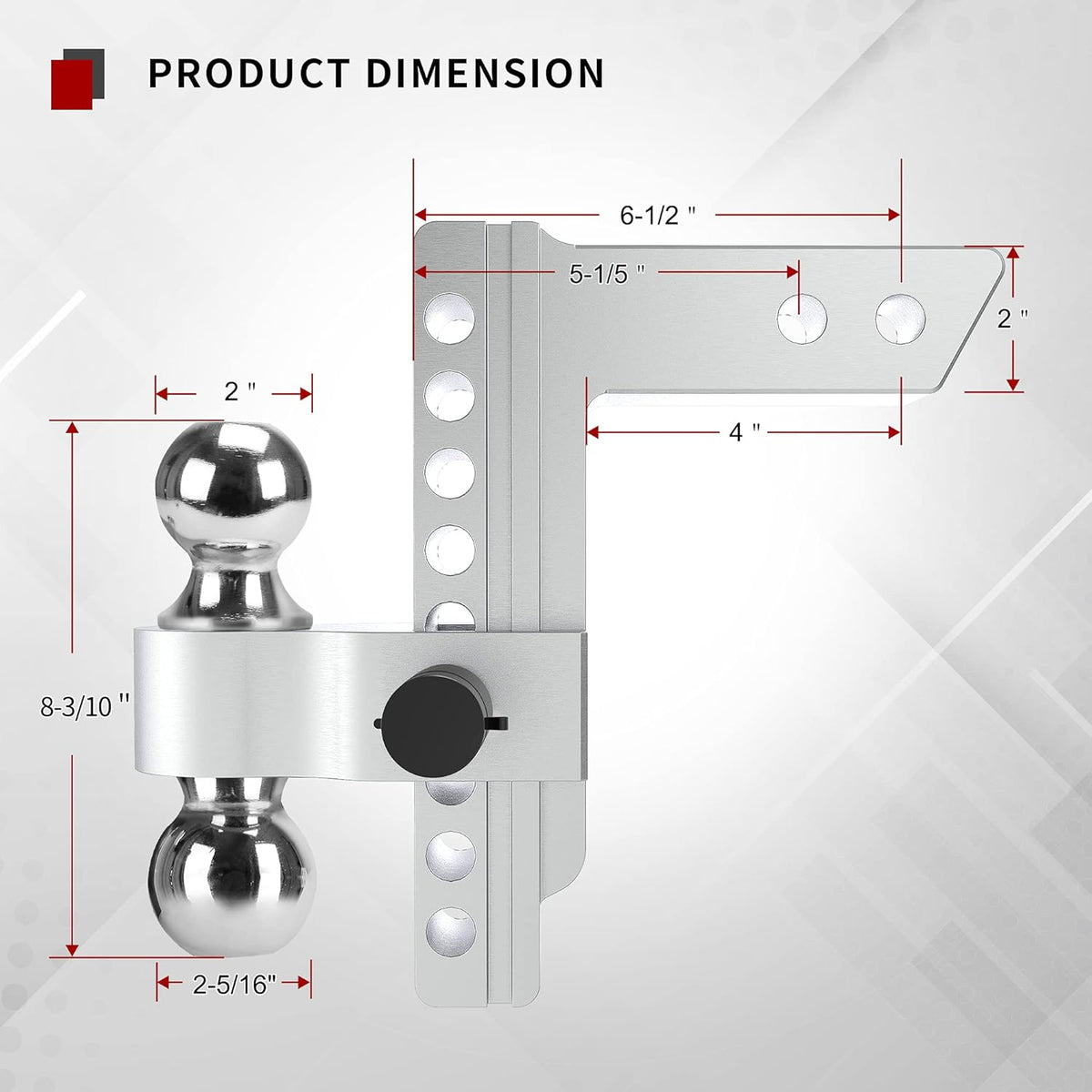 Adjustable Trailer Hitch Ball Mount, 2-Inch Receiver, 8-Inch Drop, Forged Aluminum Shank, 2-Inch and 2-5/16-Inch Combo Stainless Steel Tow Balls with Double Pin Key Locks S386309