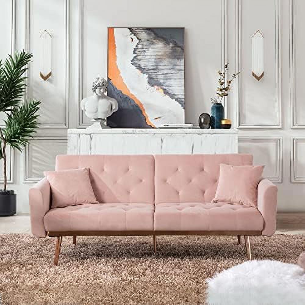 Convertible Velvet Futon Sofa Bed with 2 Pillows N8352
