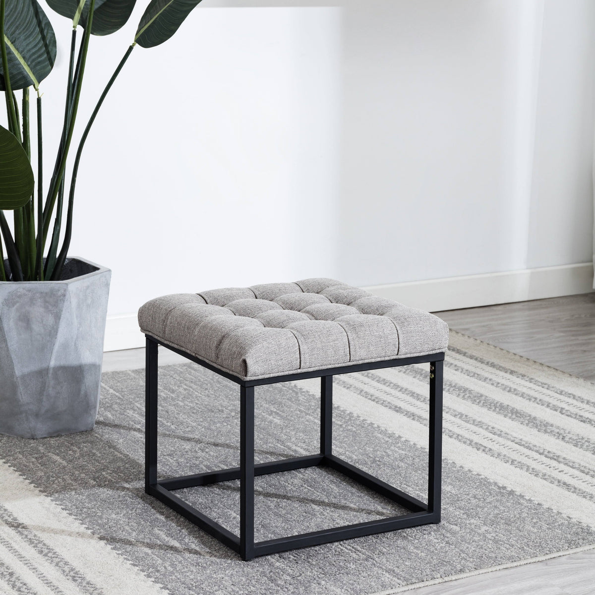 Grey Button Tufted Metal Ottoman U1933