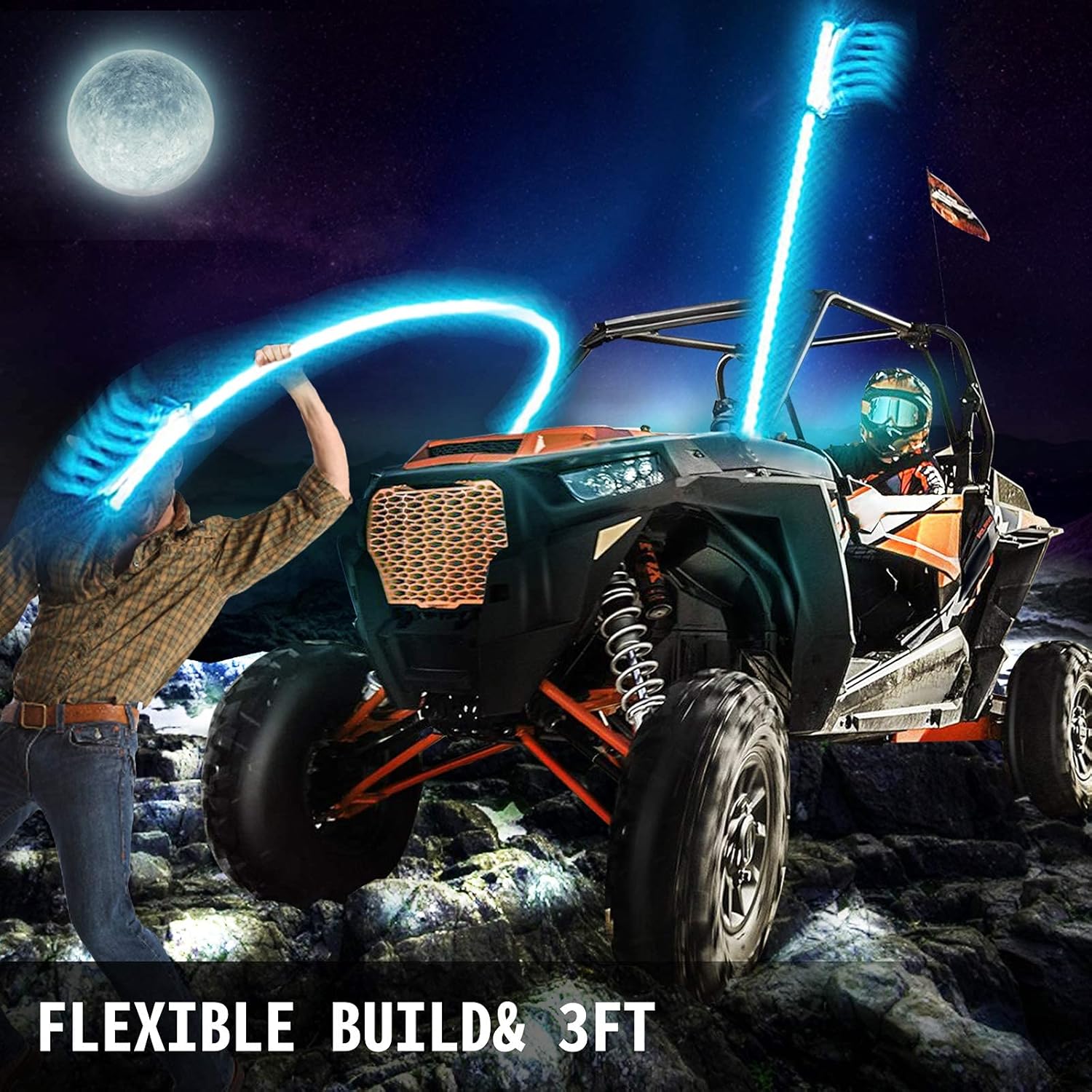 2PC 4FT 360° Spiral LED Whip Lights RGB Color Weatherproof with RF Wireless Remote Z68417