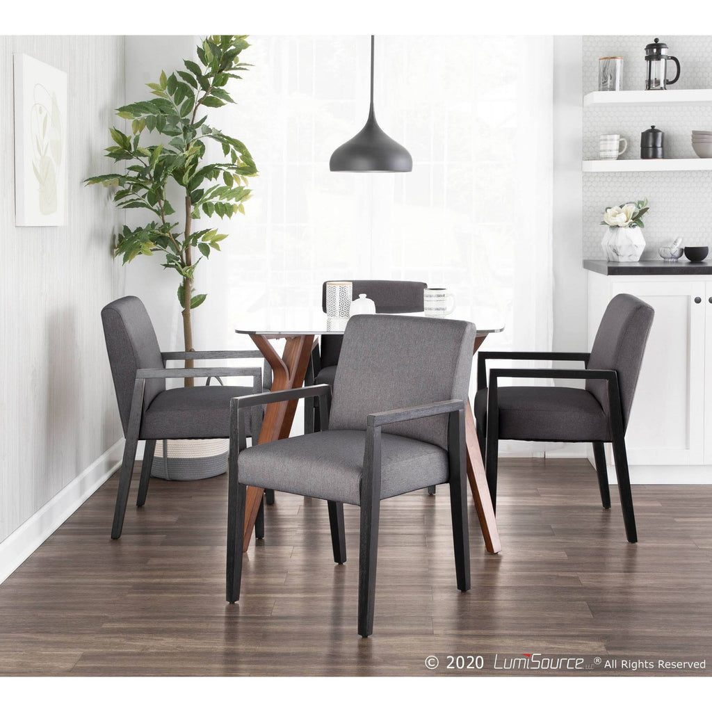 Grey Fabric and Black Wood Arm Chair (Set of 2) A350