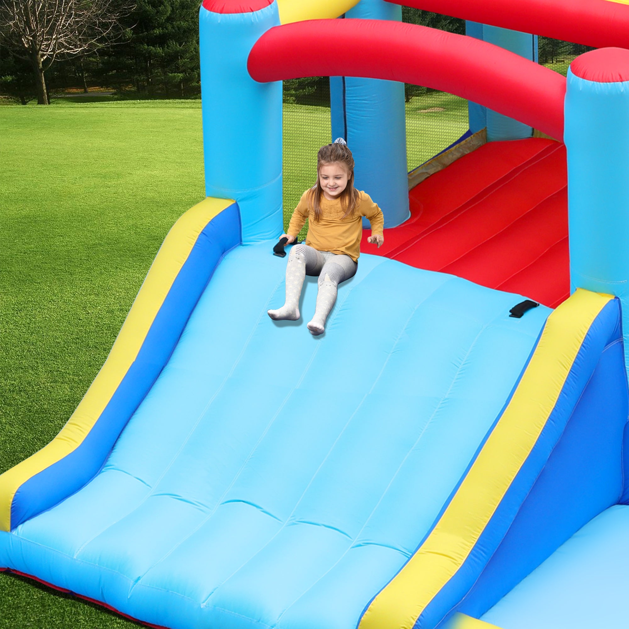 Inflatable Water Slide Bounce House with Splash Pool & Basketball Rim O335570