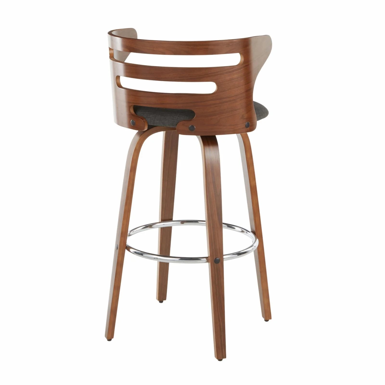 Mid-Century Modern Barstool With Swivel In Walnut And Charcoal Fabric - Set Of 2 U385115
