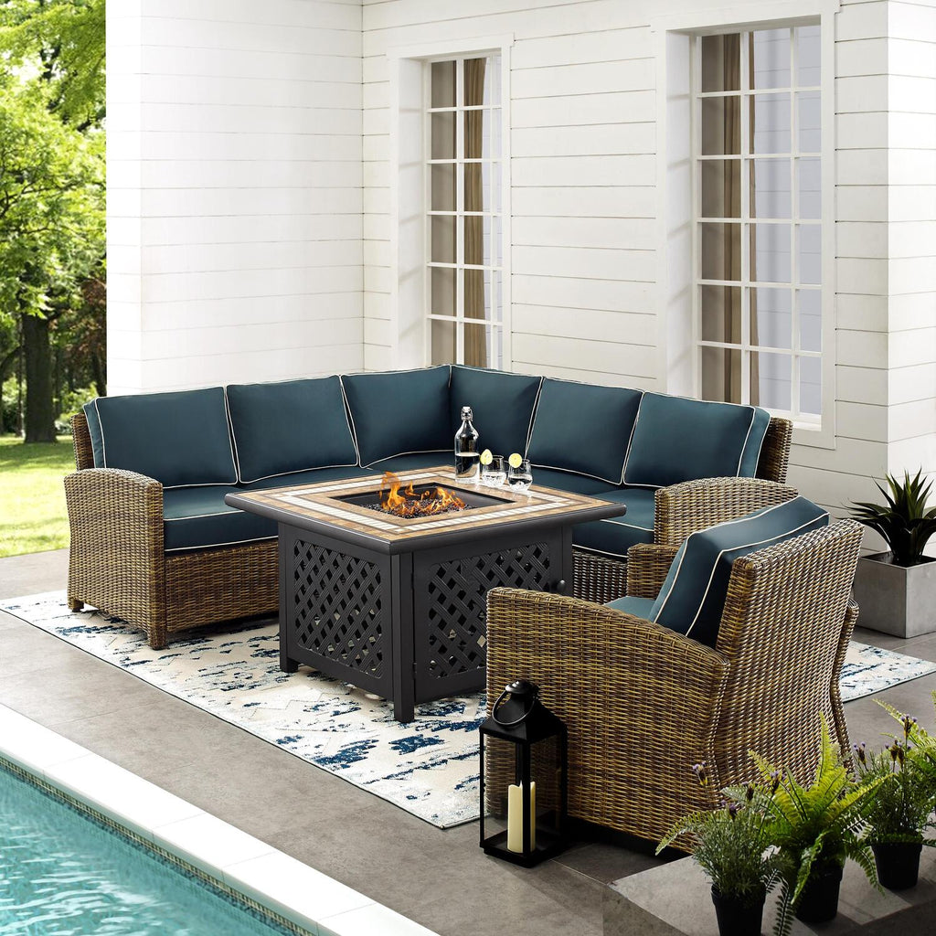 5Pc Outdoor Wicker Sectional Set with Glass Top Coffee Table T98954