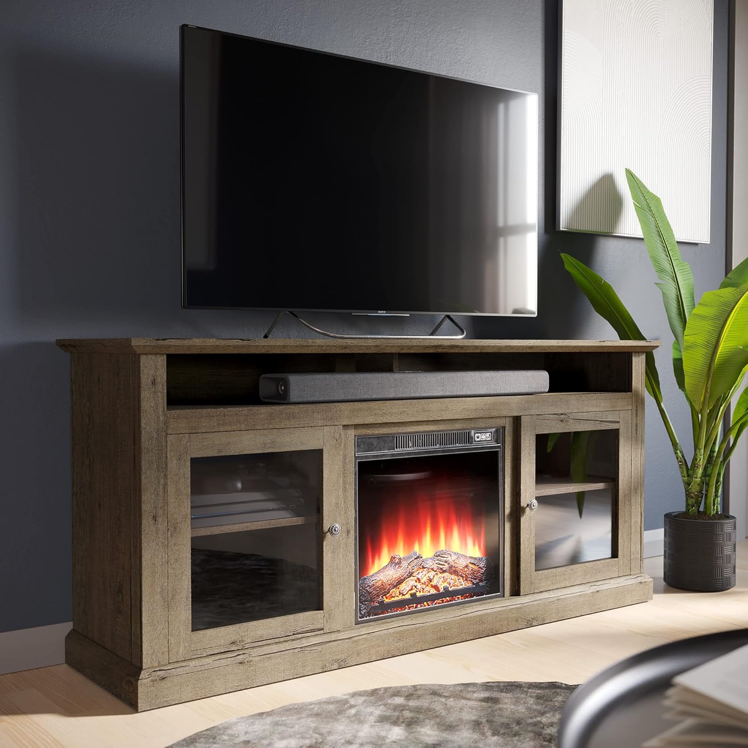 Gray Wash Electric Fireplace TV Stand P17875