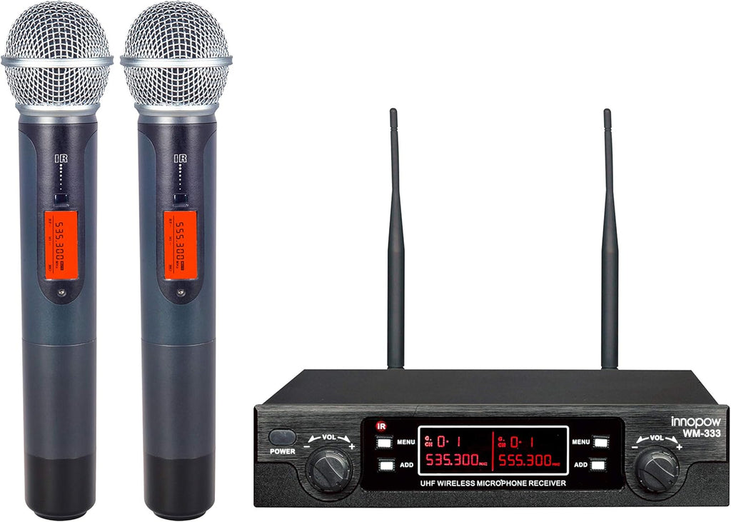 200-Channel Dual UHF Wireless Microphone System, Metal Cordless Mic Set Q9724