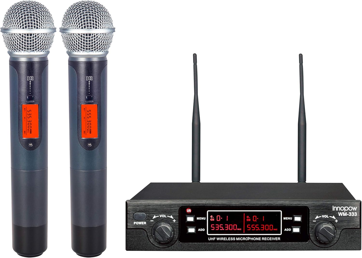 200-Channel Dual UHF Wireless Microphone System, Metal Cordless Mic Set Q9724