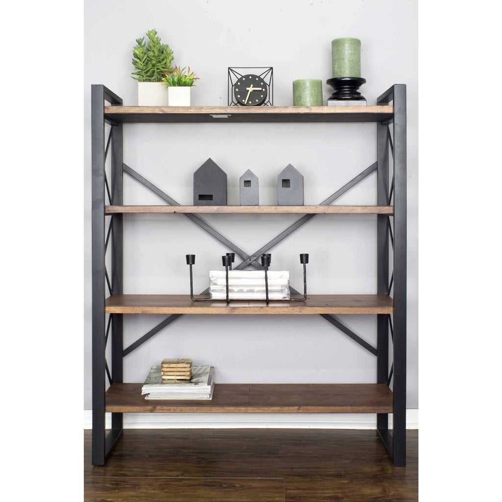 Natural Metal Wood MDF Bookcase with 4 Shelves Black Q53302